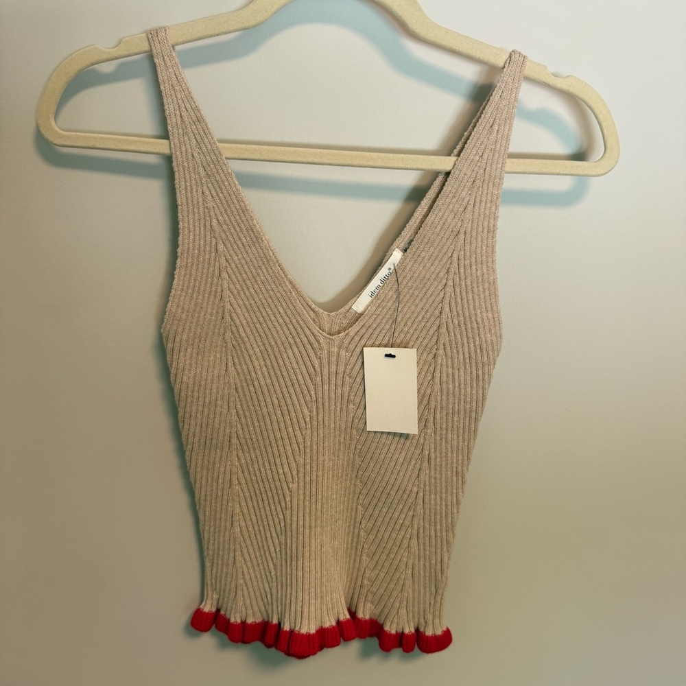 Idem Ditto Stylish Beige and Red Knit Tank Top